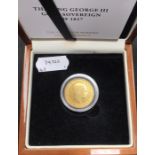 George III, Sovereign 1817, in presentation case with certificate. Condition. Has been in