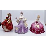 Two Royal Doulton figurines; Victoria, Top of the Hill, Coalport Lady Sweetest Rose and three