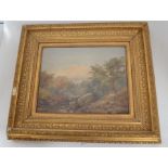 English School, Early 20th Century woodland scene, unsigned. 20 x 25cm in a gilt gesso frame.