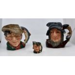 Five assorted Royal Doulton character jugs including Dick Whittington, Henry VIII, The Poacher,