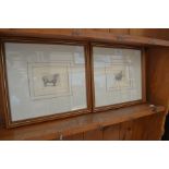 Two contemporary engravings of sheep , initialled and numbered along with three further 19th Century