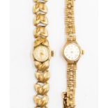 A 9ct gold ladies vintage Regency watch, round champagne dial, integral 9ct gold strap, total