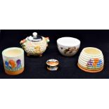 A collection of Clarice Cliff items to include Crocus pattern and Celtic harvest jam pot, along