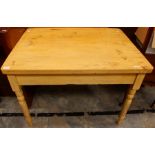 Two pine kitchen tables, circa 1950's, one measuring 72cm high, 95cm wide, 74cm deep; the other