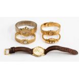 A gents gold plated Pulsar watch, quartz date window; a gents Timex bracelet watch gold plated; a