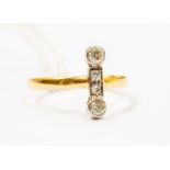 A diamond and yellow gold ring, set with four diamond, size P 1/2, total gross weight approx 2.6gms,