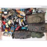 Die cast vehicles, playworn, plus military vehicles, some unopened.