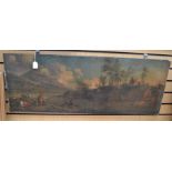 Print on canvas, Italian scene along with oil on canvas affixed to board of a Bavarian hunting
