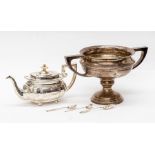 A collection of silver including: George V presentation two handled trophy, Sheffield, 1927, maker's