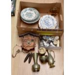 A small collection of items to include dinner plates, North African brass wares, tourist busts and