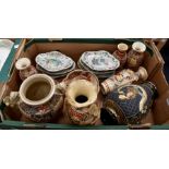 A collection of assorted Japanese ceramics, including Satsuma vases, five footed dishes, hand