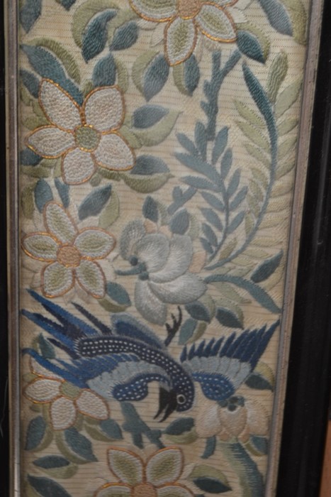 A pair of Edwardian needle works with birds and insect details, gold stiching - Image 2 of 2