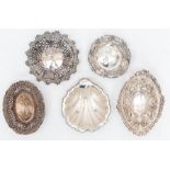 Four various silver pierced bonbon dishes, makers to include: S.B Chester 1899; Charles Stuart