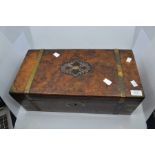 19th Century Walnut writing box with brass banding, empty inside