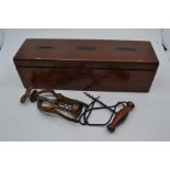 A 19th Century mahogany three slot money box, with three sections to interior, together with a