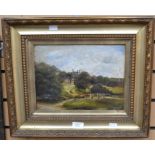 Derbyshire interest; an Early 20th Century country house scene the subject is Haddon Hall, oil on