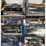 Die cast 1:18 scale vehicles, Burago, Solido, Maisto, Revell, Greenlight. Some box damage.