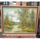 A group of six framed pictures, including oils on board by Ginness, E Wells, Paul Morgan and