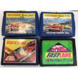Die cast, four carry cases, three by Matchbox,  each containing assorted playworn vehicles