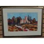 Pascal Bigot, Poppies by a Path, original, late 20th Century, pastel scene, signed to lower right,