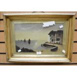 Mid 20th Century watercolour of the River Thames, along with two oils on canvas and one oil on