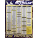 Michelin Tyre pressure chart. Tinplate, 87 x 63cm.
