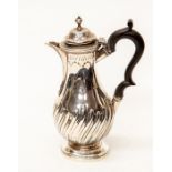 A Victorian silver miniature hot water / coffee pot, pear shaped with wyvern fluting by Charles