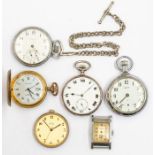 Five pocket watches and a wristwatch (1 925 silver) 6 total