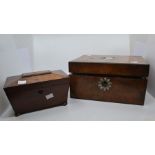 19th Century walnut sewing/writing box, with mother of pearl inlay and ebonised joints, plus a