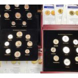 Gold plated coins, with commemorative crowns and £5 coins.