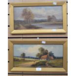 A pair of early 20th Century oils on canvas of English countryside scenes, signed C Lucas, 39 x 19