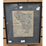 A 17th Century hand-coloured engraving of Derbyshire by Richard Blome, framed and glazed, 24 x 19