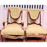 A near pair of William IV mahogany open armchairs, circa 1835, buttoned cushion back with