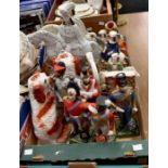Staffordshire flat backs including dogs and people riding horses, including ceramic model
