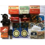 Bakelite Viewmaster collection with assorted reels including Batman, Hot Wheels, etc, along with a