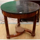 A 19th Century French Empire marble topped centre table, applied with gilt metal laurel wreath