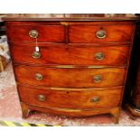 A George III mahogany bow fronted chest of drawers, comprising two short over three long graduated