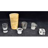 A collection of 19th and 20th Century glasses, horn beaker and thimble measure (Q)