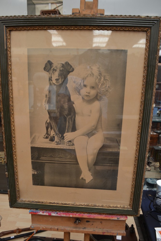 A 19th Century print of a child with dog, possibly Scottish