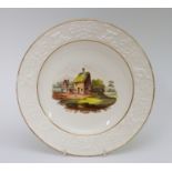 An early nineteenth century moulded and hand-painted Wilson creamware plate, circa 1815-25. It is