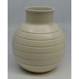 Keith Murray for Wedgwood Bomb vase in Cream. Approx 15.5cm high. The base bears impressed marks for