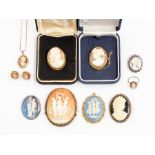 A collection of cameos to include a 9ct gold cameo brooch, total gross weight approx. 7.7gms, an