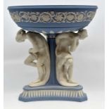 Pale blue and white classical Wedgwood Jasper Ware fruit bowl along with a pair of classical dolphin