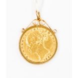 A Victorian gold sovereign, dated 1862, in a 9ct gold pendant mount, total gross weight approx. 9.