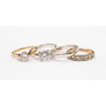 A 9ct gold white paste half set eternity ring, size L, along with a 9ct gold and paste set solitaire