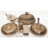 A Walker & Hall plated teaset, food covers, warming pans, other plated wares