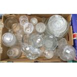 A box of moulded and cut glass including bowls, decanters and glasses, various (1 box)
