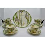 Mid to late 20th Century Royal Doulton Iris tea service, Art Deco style comprising 6 cups, 6
