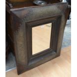 19th Century style, leather and rivet mirror with broad bevelled frame
