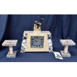 Two Art Deco marble garniture clock sets. One with Japy Freres movement